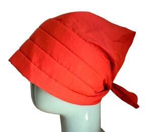 Vintage Deep Coral Tie Back Bonnet Hat Stitched Band Headscarf Made USA -